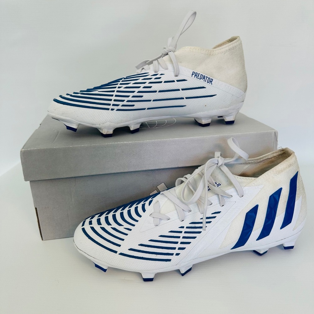 Adidas Predator‎ Edge.2 FG Soccer Cleats White Blue Mens Size 7.5 GW2269